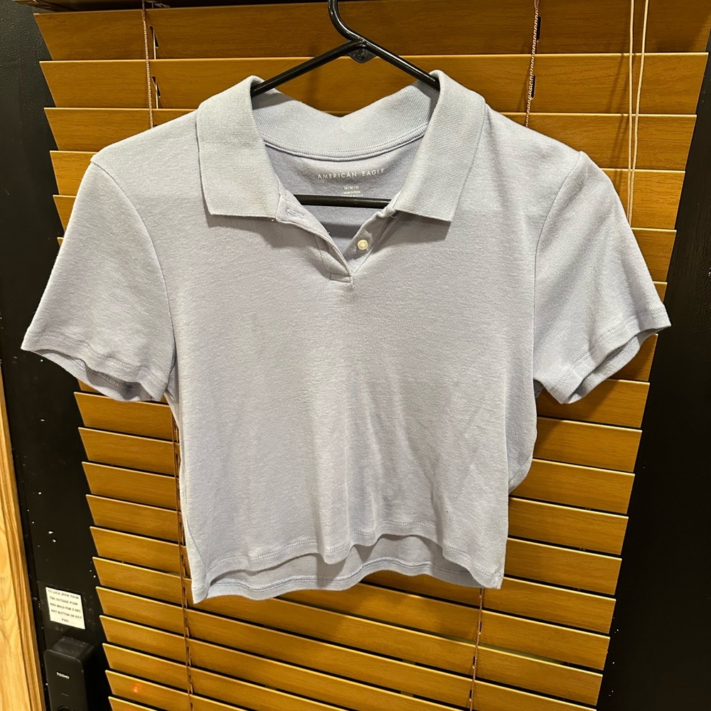American Eagle Baby Blue/Light Blue Cropped Polo Baby Tee Size Medium